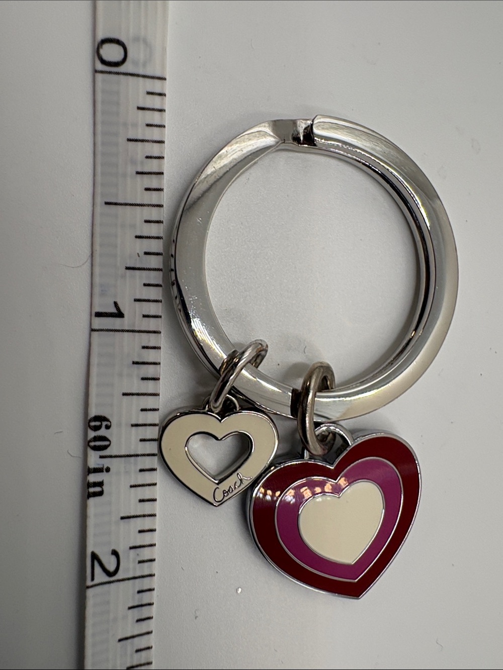 Coach small Heart Charm Keyring with Pink, Red & white Enamel Hearts